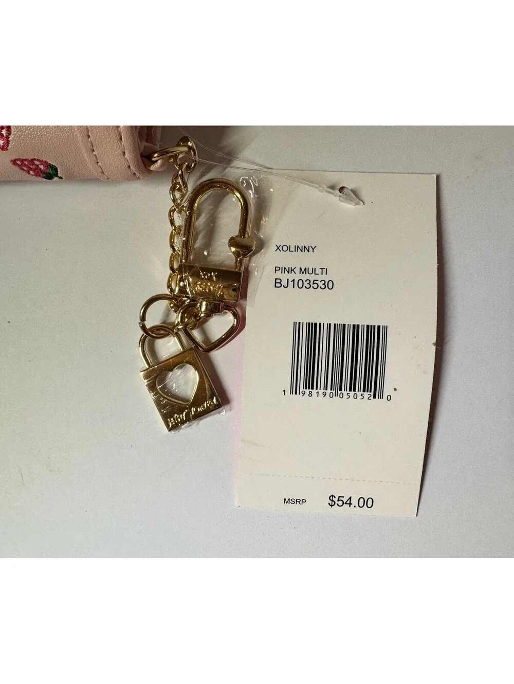 Betsey Johnson Pink Fruit Embroidered Trifold Wallet with Keychain, NWT!